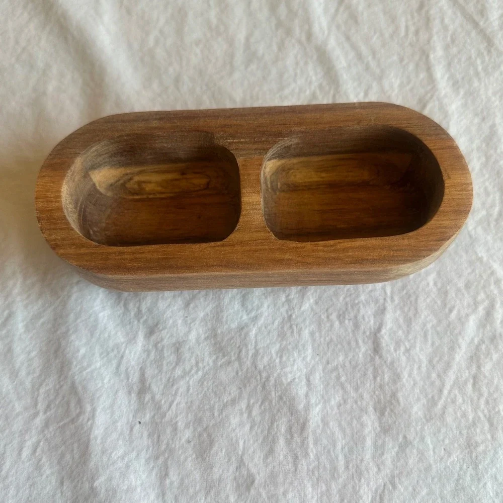 Bloomingville Acacia Wood Divided Container Dish Serving Storage Ring Handle Lid